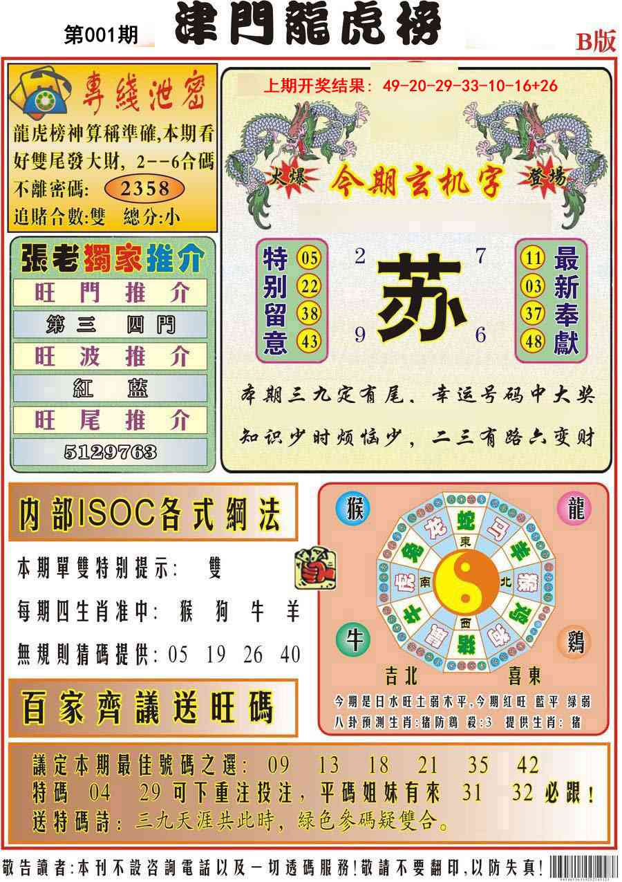 001期津门龙虎榜B[图]