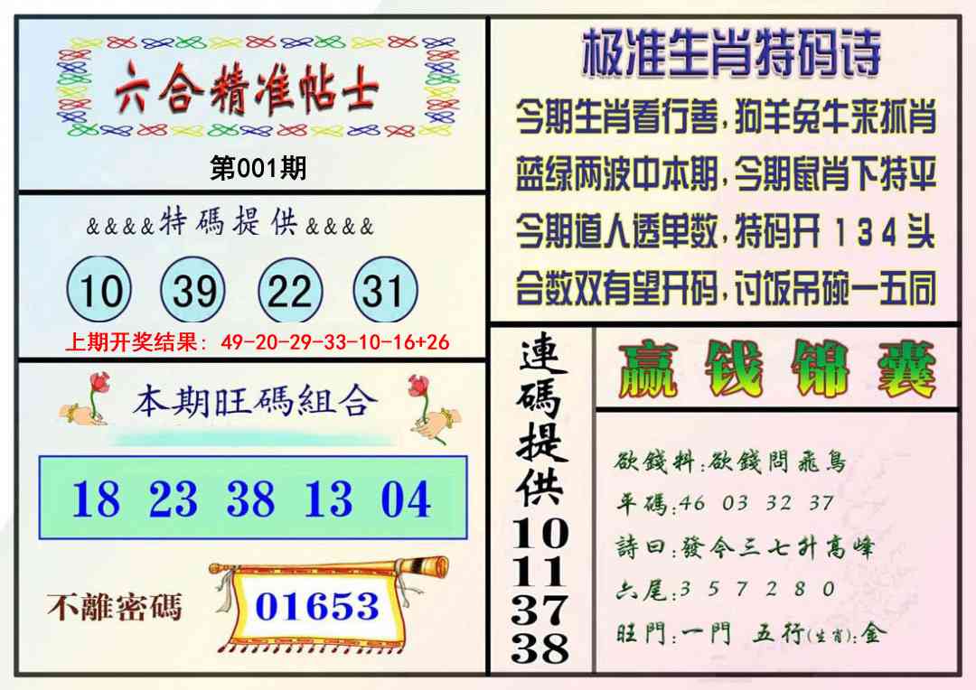 001期精准贴士[图]