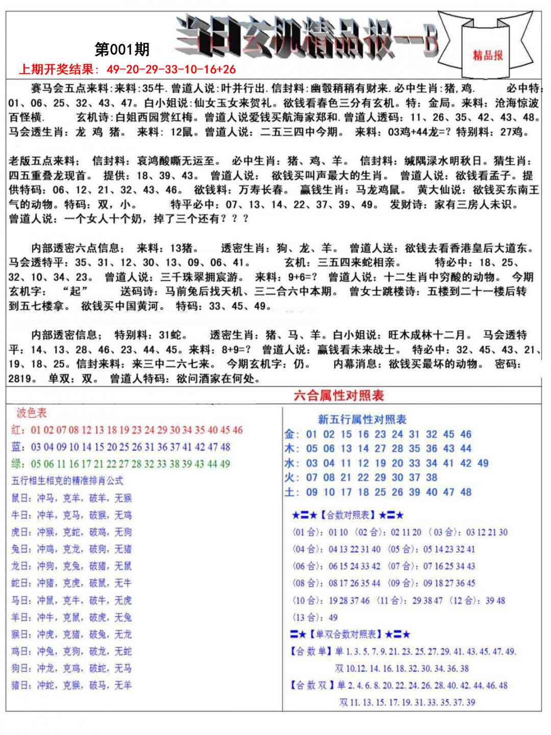 001期当日玄机精品报B[图]