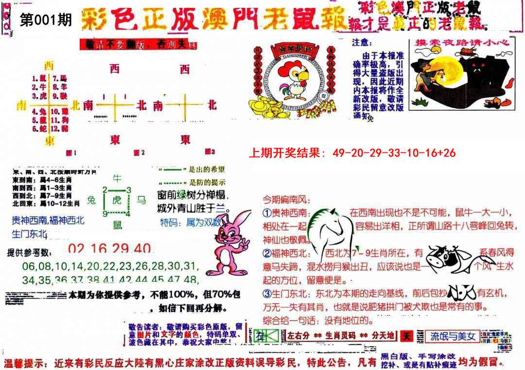 001期彩色正版澳门老鼠报[图]
